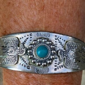Vintage Sterling Silver( Nickel) and Turquoise Cuff Bracelet